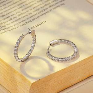 Pendientes de Aro para Mujer, Aleación con Cristales de Imitación, Engaste de Canal, Corte Brillante Redondo, Joyería de Moda para Fiesta, Estilo Clásico - Product Image 5