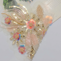 Patch de fleur à paillettes Applique de dentelle de perles lourdes 3D avec perles, Applique de dentelle de fleurs 3D, Broderie d'appliques de dentelle de tulle brodée