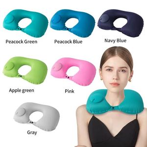 Almohada de Viaje Inflable Portátil en Forma de U con Bomba de Presión, Tejido de Punto, Diseño Plegable Inflable con Aire - Product Image 3