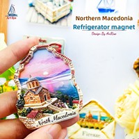 L'âme poétique d'une personne chinoise, aimant de réfrigérateur 3D avec paysage de coucher de soleil en Macédoine du Nord, autocollant magnétique, souvenir de voyage, cadeau