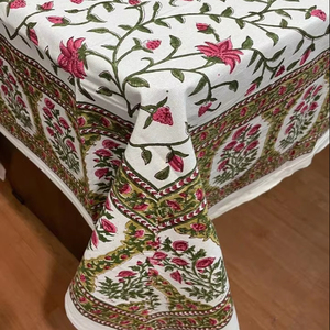 Nouvelle tendance meilleur Design main bloc imprimé coton nappe serviette ensemble motif Floral indien couverture de Table de mariage pour la maison - Product Image 1