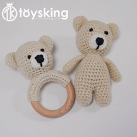 Ours en crochet en coton lavé fait main, hochet, poupées Amigurumi, jouets en peluche, doudou, cadeau pour enfants, animaux en peluche, rembourrage en coton PP