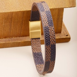 Checkered <b>Leather</b> <b>Bracelet</b> Magnetic Clasp 7.5 8.5 9 Inches Geometric Pattern Fashion Cuff Jewelry For Men Women - Product Image 3