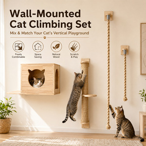 Arbre à chat en bois massif avec poteau à gratter en sisal et jouet suspendu en corde pour chats d'intérieur - Product Image 2