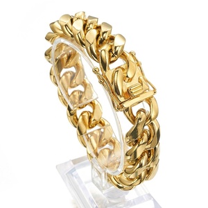 Cadena de Eslabones Cubanos <span class=keywords><strong>Miami</strong></span> de Acero Inoxidable Chapada en Oro de 14k, Estilo Hip Hop para Hombre - Product Image 6