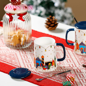 Nouvelle tasse en céramique inspiré du château de noël tasses de vacances de noël grande capacité avec couvercle et cuillère tasse 2017 - Product Image 4
