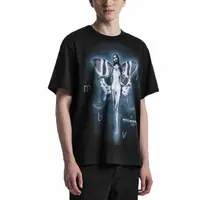 सड़क पहनने पुरुषों की कस्टम टी शर्ट 100% कपास काले ग्राफिक प्रिंट स्फटिक टी शर्ट परिधान के साथ धोया Oversized टी शर्ट