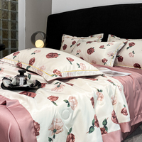 Lavage de la soie 4 pièces respirant été couverture refroidissement été couette ensemble doux pour la peau drap de lit ensemble de literie pour chambre