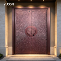 Porte d'entrée double en aluminium YUDON DOOR, porte principale, finition anodisée, prête pour maison duplex, avec serrure intelligente.