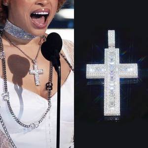 สไตล์เดียวกับแร็ปเปอร์4นิ้วจี้ไม้กางเขน VVS Moissanite ตัด Baguette 925เพชรจี้ฮิปฮอปสีเงินสำหรับผู้ชายผู้หญิง - Product Image 2