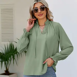 Spring And Summer New Lace Up Chiffon Shirt Loose Soft Shirt Support Custom Shirt