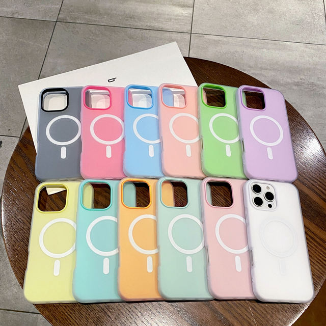 2-in-1 Matte Pure Color Wireless Charging Jelly Magnetic Phone Case for iPhone 17 Pro Max 16 15 14 13 12 Protective Back Cover