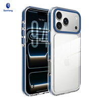 Coque de téléphone antichoc transparente de haute qualité pour iPhone 17 18 Pro Max avec cadre métallique bleu et protection d'objectif en métal