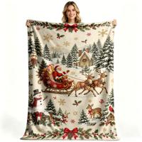 Couverture en microfibre polaire douce et chaude, motif village d'hiver et bonhomme de neige de Noël, imprimée sur mesure, vente en gros OEM ODM