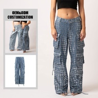Jeans d'été délavés de haute qualité à jambes larges pantalon cargo à paillettes pour femmes denim pour femmes vente en gros