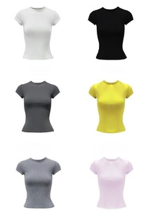 T-shirt estive da donna in cotone a maniche corte, girocollo, tinta unita, <span class=keywords><strong>aderenti</strong></span> - Product Image 6