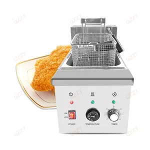 Encimera comercial Kfc pollo patatas fritas máquina para freír 8L mesa solo tanque freidora Chips pollo carne auto Lift freidora