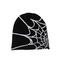 Topi Rajut Musim Dingin Wanita Unisex Jacquard dengan Pola Jaring Laba-laba dan Kancing Hangat untuk Dewasa dari Bahan Spandex/Katun.
