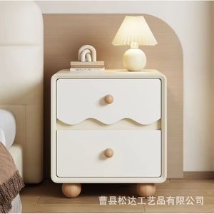 Vintage-style wooden bedside table with creamy design, <b>small</b> bedside storage unit, solid wood storage <b>cabinet</b>. - Product Image 3