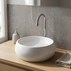 Lavabo Moderno Redondo de Cerámica de 16x16 Pulgadas para Encimera, Lavabo de Porcelana para Baño, Certificado ISO - Product Image 6