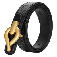 Ceinture pour femme en cuir de crocodile sans couture, cuir véritable, ceinture à boucle lisse rétro tendance pour jupes et jeans