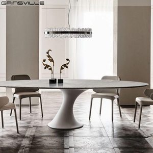 <span class=keywords><strong>Table</strong></span> à manger ovale moderne en marbre blanc pour villa, mobilier de salle à manger Foshan - Product Image 1