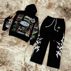 Oferta Especial: Sudadera con Capucha Oversize para Hombre, Transpirable, de Invierno, con Estampado Digital Directo y Lavado Ácido, y Pantalones Deportivos Acampanados con Pedrería Apilada - Product Image 3