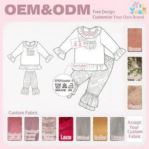 Conjunto de 2 Piezas para Niñas con Bordado '<span class=keywords><strong>Miss</strong></span> Thankful', Top con Volantes, Pantalones de Campana con Parches Bohemios, Conjunto Boutique de Otoño para Niñas, Tema de Acción de Gracias - Product Image 2