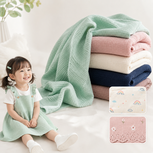 Tessuto in Crepe <span class=keywords><strong>di</strong></span> Cotone 100% Traspirante, Doppia Garza Morbida in <span class=keywords><strong>Mussola</strong></span> per Camicie e Abiti Estivi per Bambine - Product Image 1