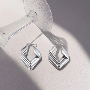 Trendy Stacked Hexagon Hoop <b>Earrings</b> | PVD Gold Plated Stainless Steel Zircon | Geometric Layered Design for Women | Waterproof - Product Image 4