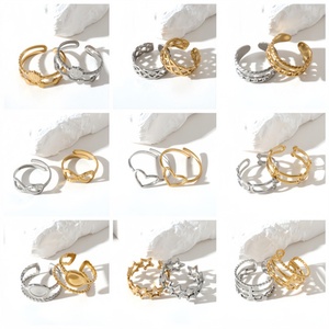 Anillos de Acero Inoxidable Ajustables con Baño de Oro, Minimalistas, Resistentes al Deslustre, con Forma de Corazón y Estrella, para Mujer, Venta al Por Mayor - Product Image 3
