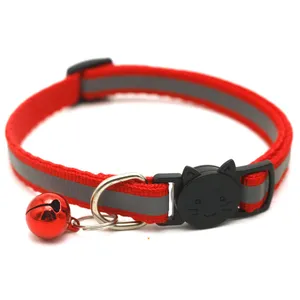 Mixed Colors Reflective Nylon Strip Kitty Collars Safe Breakaway Cat Collar with Bell