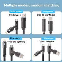Kabel pengisi daya USB mikro, kabel pengisian daya USB mikro berputar ganda 4 dalam 1, kepang nilon 65W