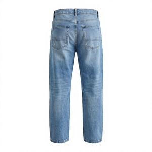 Jean en denim délavé coupe droite taille haute pour homme, style décontracté, tissu en coton, idéal pour le printemps, couleur bleue - Product Image 5