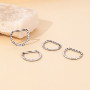 Lingchee ASTM F-136 14G titane mamelon anneau D forme Segment anneau clair Zircon mamelon anneaux Piercings bijoux Sexy - Product Image 4