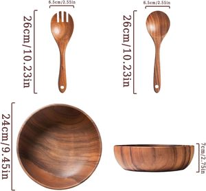 ชุดชามอาหารญี่ปุ่นทำจากไม้กระถินเทศรักษ์โลก <span class=keywords><strong>ชาม</strong></span>เสิร์ฟสำหรับก๋วยเตี๋ยว ผลไม้ ซุป สลัด พร้อมส้อมและช้อนสำหรับใช้ในครัว - Product Image 2