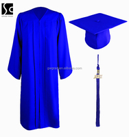 Topi dan Jubah Wisuda Warna Hitam Bahan Polyester Matte 100% Grosir dengan Rumbai untuk Dewasa, Penggunaan Sekolah