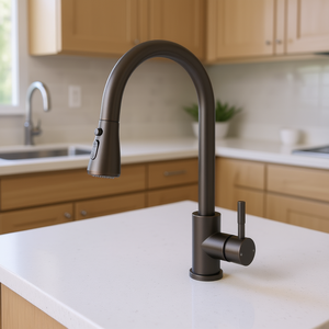 Grifo Mezclador para Fregadero de Cocina, Acabado Bronce, Monomando Extraíble con Rociador, Aleación de Zinc, Diseño Moderno, Montaje en Encimera, Agua Fría y Caliente - Product Image 2