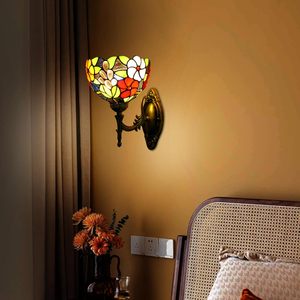 Lampada da Parete Vintage Tiffany con Girasole in Vetro Colorato Applique da Camera da Letto a <span class=keywords><strong>LED</strong></span> Solare per Illuminazione Interna Soggiorno di Casa - Product Image 4