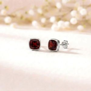 Premium Garnet Cushion Cut Faceted Stud <b>Earrings</b> Crafted In 925 Sterling Silver Or 18K Gold Filled Natural Deep <b>Red</b> Stone Jewel - Product Image 2