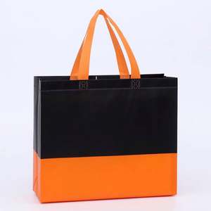 Custom Medium <b>Black</b> Apricot Splicing Waterproof Covered Non-woven Clothing Shopping <b>Bag</b> - Product Image 2