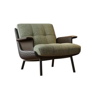 Fauteuil minimaliste italien en tissu vert capitonné, style mid-century, pour salon, fauteuil individuel - Product Image 1