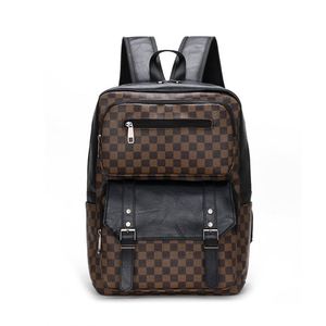 Water Resistant Plaid PU Leather Men's <b>Backpack</b> Geometric Pattern Work Laptop Bag Mochila Business Travel <b>Backpack</b> - Product Image 2