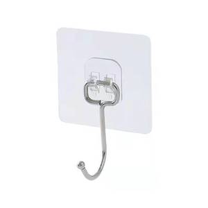 Stainless Steel Wall <b>Hook</b> Rectangle Shape Self-Adhesive Transparent Base Minimalist Design for Clothing Storage - Product Image 2