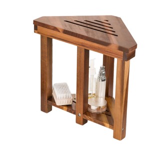 Tabouret de salle de bain en bois Muyue Pavilion, siège de douche en bois massif en forme d'éventail avec étagère de rangement - Product Image 3