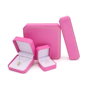 customized logo luxury pink color nappa PU leather jewelry' box wedding portable travel box necklace box