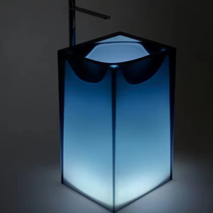 Lavabo autoportant transparent <span class=keywords><strong>en</strong></span> résine avec drain, à trou unique, design moderne et écologique, <span class=keywords><strong>en</strong></span> pierre acrylique - Product Image 4