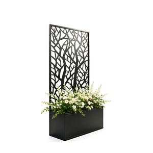 Separador de Jardín Integrado con Jardinera y Pantalla de Privacidad de Metal con Recubrimiento en Polvo Ecológico Negro, Diseño de Rama de Árbol Cortada con Láser - Product Image 2