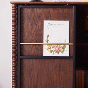 French Style <b>Solid</b> <b>Wood</b> <b>Bookcase</b> With Glass Doors 2 Compartments Storage Living Room Cabinet Vintage Display Cabinet - Product Image 3