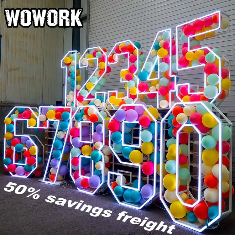WOWORK LED event large big iron 3ft 4ft RGB neon marquee light up frame letter numbers for birthday wedding party decoration